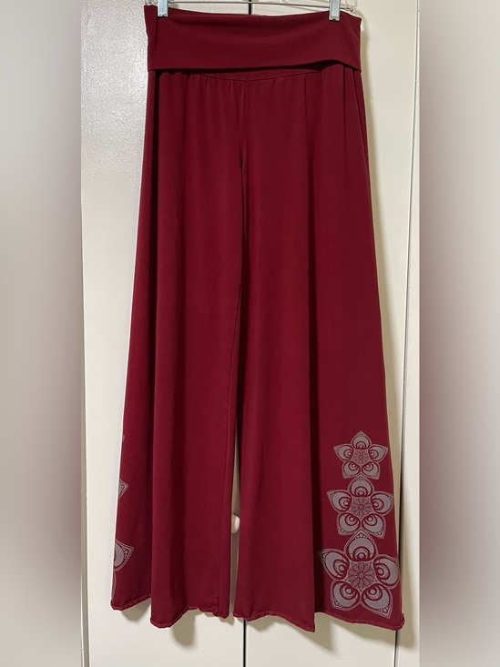 Soul Flower Pants - Soul Flower Wide Leg Pants in Deep Burgundy with Gray Floral Print